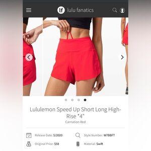 Lululemon Speed Up Short Carnation Red